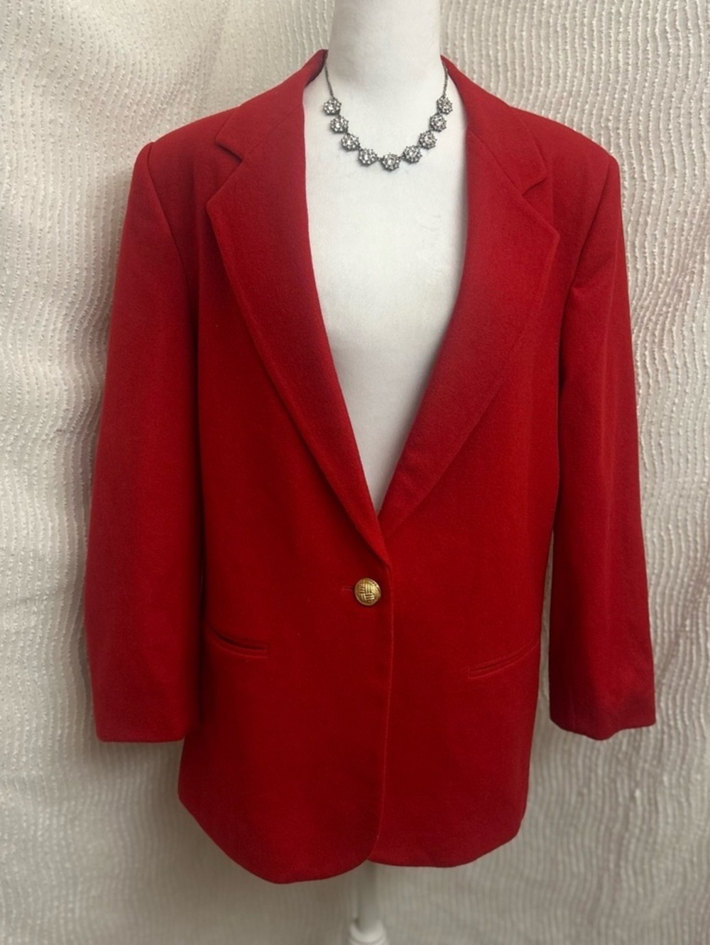 Vintage Sag Harbor Red Wool Blazer 14 Gold Button Oversized Fall Statement Jacke